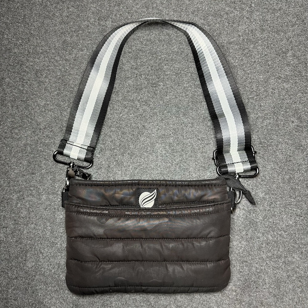 Think Royln Puffer Crossbody Bag Black Zippered Shoulder Handbag